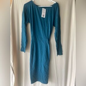 Blue Long Sleeve Bodycon Dress with Crew Neck